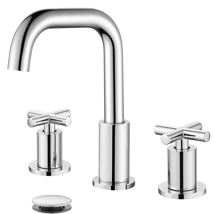 gotonovo 8 inch Widespread 3 Hole Bathroom Sink Faucet,2 Cross Handle Vanity Faucet Deck Mount Basin for Bathroom Sink 360° Swivel Spout with Pop Up Drain