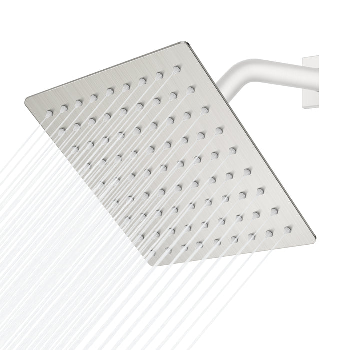gotonovo 8 Inch Rainfall Showerhead Square Stainless Steel Rain Shower Head High Pressure Waterfall Crackproof Coverage with Silicone Nozzle 1/16" Ultra Thin Design Swivel Connector
