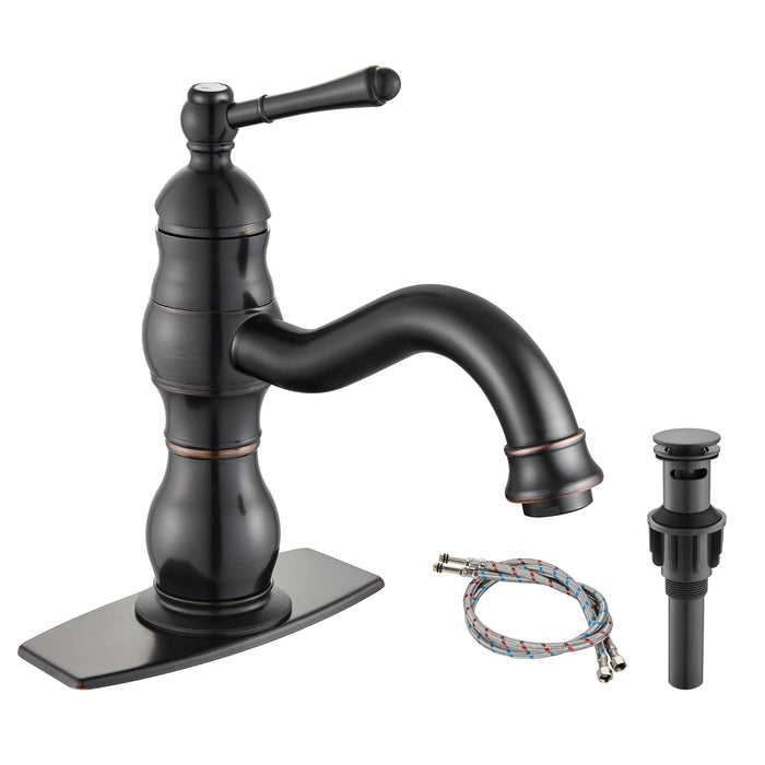 gotonovo Bathroom Sink Faucet Brass Bathroom Faucet Single Hole One Handle with Overflow Pop Up Drain Assembly Deck Mount Lavatory Vanity Mixer Tap with Panel