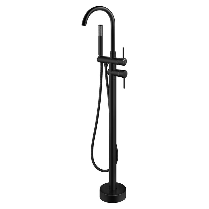 gotonovo Freestanding Tub Faucets Floor Mount Tub Filler, High Flow Free Standing Bathtub Faucet Stand Alone with Handheld Shower and Rough-in Valve,360° Swivel High-Arc Spout,SUS304