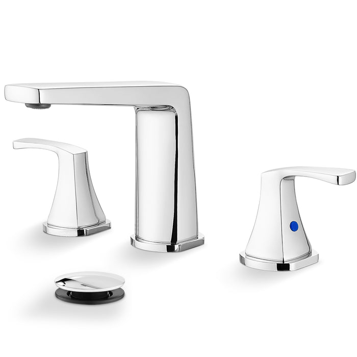gotonovo Bathroom Sink Faucet 3 Holes 2 Handles Widespread 8 Inch Bathroom Faucet with Pop Up Drain Hot Cold Water Supply Lines Lavatory Vanity Mixer Tap, Thin Style