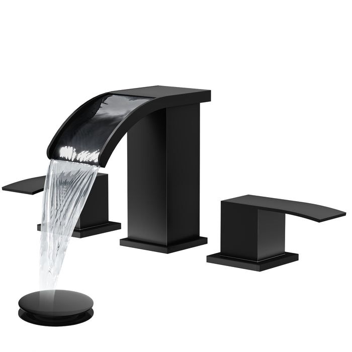 gotonovo Waterfall 8 inch Widespread Bathroom Faucet Set Bathroom Sink Faucet 3 Hole 2 Handle Vanity Lavatory Deck Mount with Pop Up Drain and Water Supply Lines