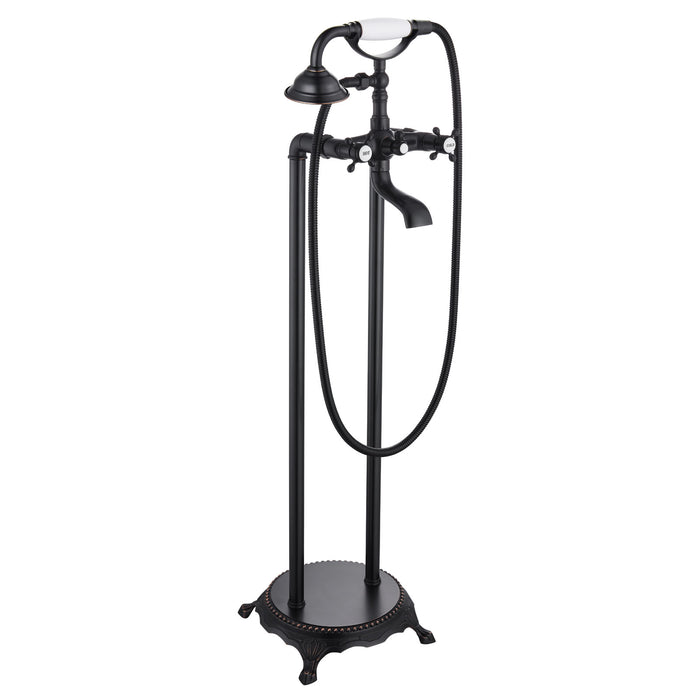 gotonovo Free Standing Tub Faucet,Ceramic Handheld Spray,Clawfoot Freestanding Bathtub Faucet,Vintage Floor Mount High Flow Tub Filler with Double Cross Handles,360°Rotation Spout