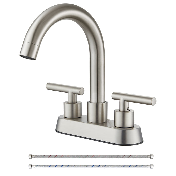 4” Lavatory Faucet Bathroom Sink Vanity Mixer Tap Deck Mount Double Hole Two Handle Swivel Spout 360° Vessel Basin Faucet