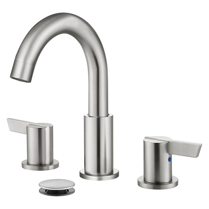 gotonovo 3 Hole Deck Mount 2 Handles Lavatory Basin Bathroom Sink Faucet with Pop Up Drain with Hot and Cold Mixer Valves 8 Inch Widespread Bathroom Faucet Low-Arch 360° Rotation Spout