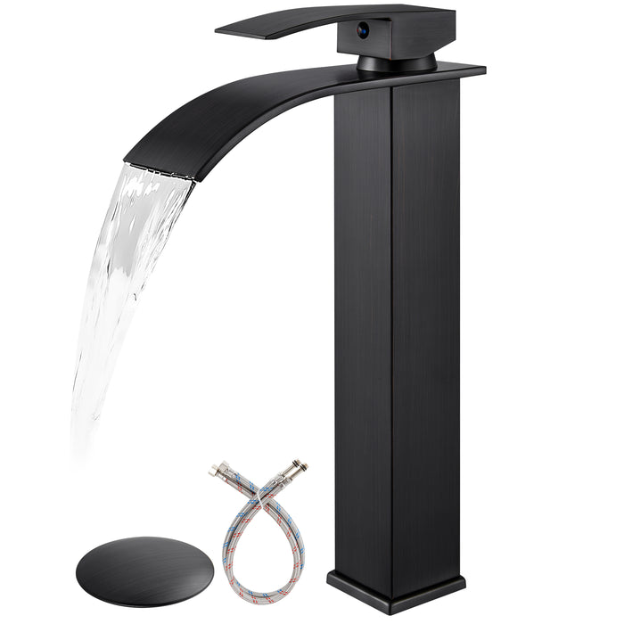 gotonovo Vessel Sink Faucet, Waterfall Spout Bathroom Faucet, Tall Single Handle One Hole Bowl Mixer Tap, Waterfall Spout Lavatory Vanity with Pop Up Drain