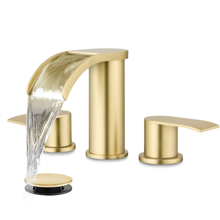 gotonovo 8 inch Waterfall Widespread Bathroom Faucet Set Bathroom Sink Faucet 3 Hole 2 Handle Vanity Lavatory Deck Mount with Pop Up Drain and Water Supply Lines