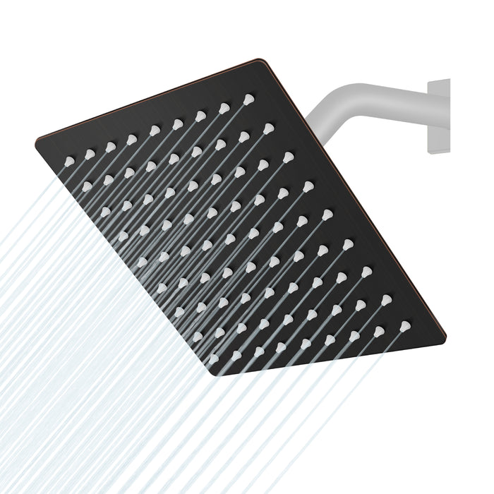 gotonovo 8 Inch Rainfall Showerhead Square Stainless Steel Rain Shower Head High Pressure Waterfall Crackproof Coverage with Silicone Nozzle 1/16" Ultra Thin Design Swivel Connector