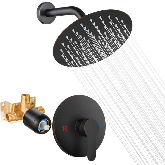 gotonovo Shower Faucet Set, Single Function Shower Trim Kit, Wall Mount 8 Inch Round Rainfall Shower Head and Handle Set, Single Handle Shower System Set Rough-in Valve