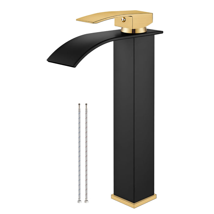 BWE Modern Waterfall Vessel Sink Faucet – Single Hole, Brass, Low Lead, 5-Year Warranty