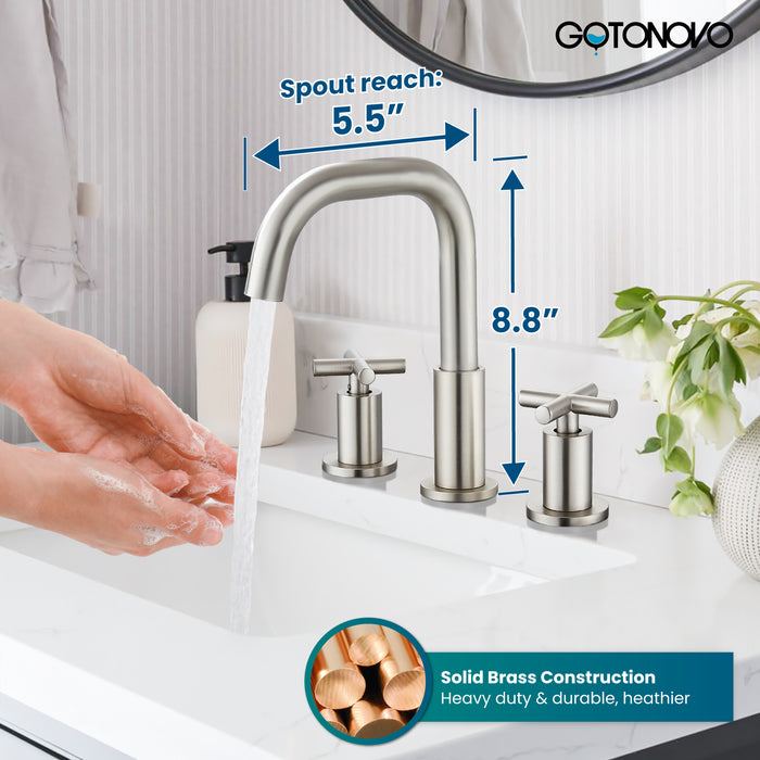 gotonovo 8 inch Widespread 3 Hole Bathroom Sink Faucet,2 Cross Handle Vanity Faucet Deck Mount Basin for Bathroom Sink 360° Swivel Spout with Pop Up Drain