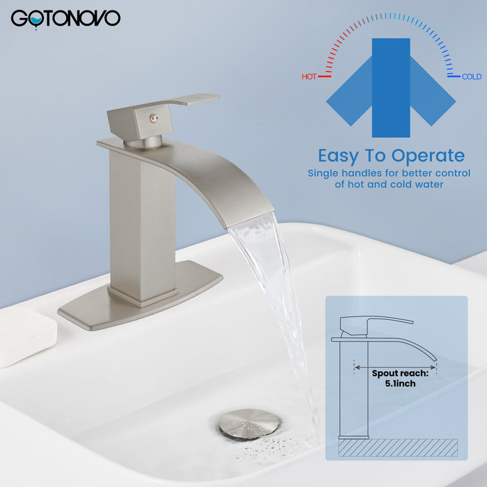 Gotonovo Waterval Badkamerkraan, Enkelgreeps Enkelgats Wastafelkraan, Rv Toilet Vessel Kraan Vanity Basin Commerciële Mengkraan met Pop-up Afvoer en Dekplaat