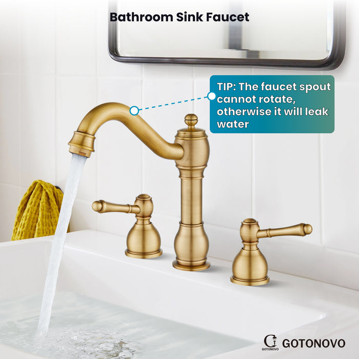 gotonovo 8 Inch Widespread Bathroom Faucets for Sink 3 Hole 2 Lever Handle Deck Mount with Pop Up Drain Hot and Cold Water Supply Lines