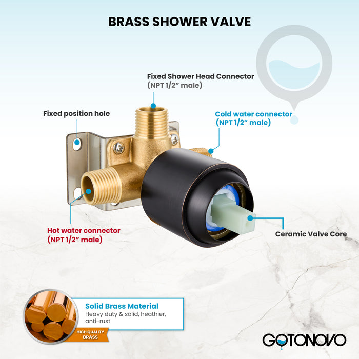 gotonovo Bathroom Shower Head Kit High Pressure Valve Combo System Shower Faucet 6 Modes ABS Handheld Spray Shower Trim Kit Valve Included Single Shower Head