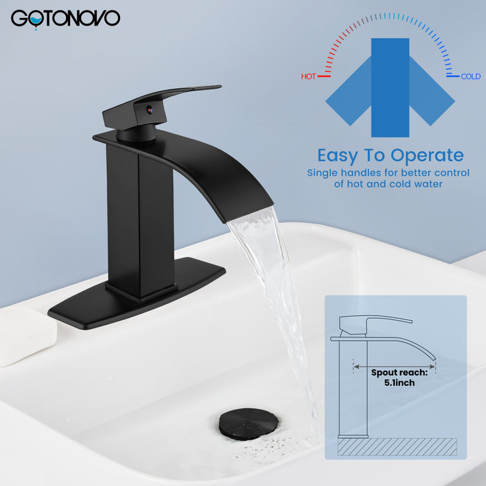 Gotonovo Waterval Badkamerkraan, Enkelgreeps Enkelgats Wastafelkraan, Rv Toilet Vessel Kraan Vanity Basin Commerciële Mengkraan met Pop-up Afvoer en Dekplaat