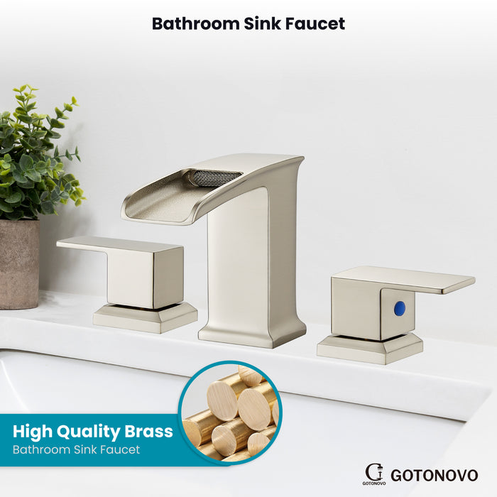 gotonovo Widespread Waterfall Bathroom Faucets for Sink 3 Hole 8 Inch Farmhouse Sink Faucet Set Waterfall Faucet Lavatory 2 Handles and Supply Lines Mix Tap