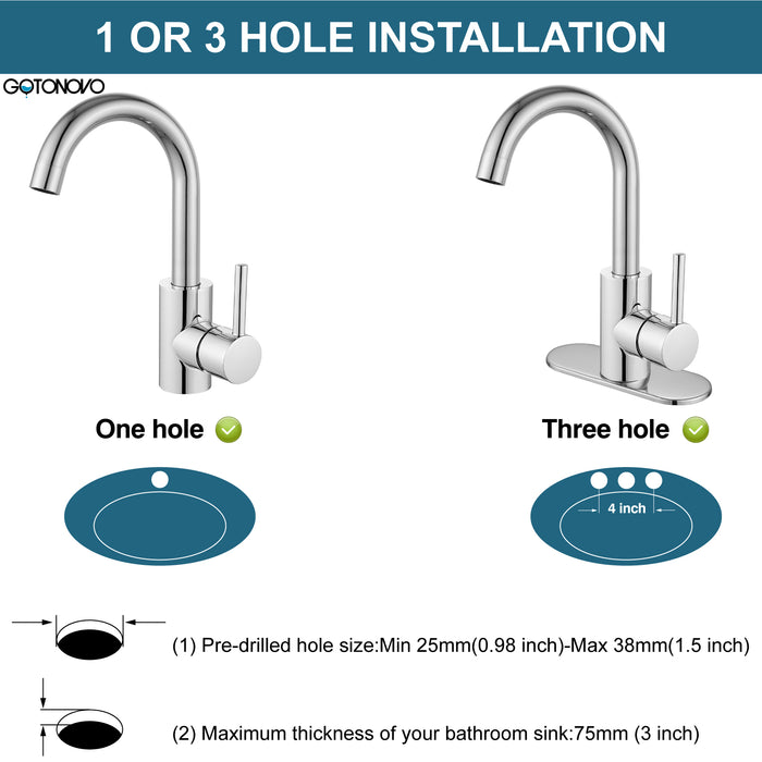 gotonovo Bathroom Sink Faucet Single Handle Vanity Faucet with 360°Rotation Spout Wet Bar Pre-Kitchen Farmhouse RV with Deck Plate and Supply Hoses