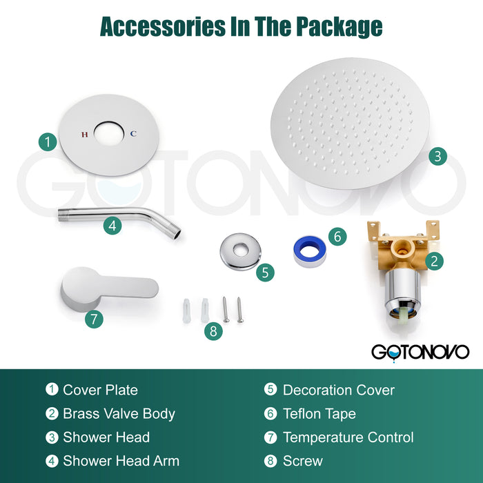 gotonovo Shower Faucet Set Shower Head and Handle Set 8 Inch Round Showerhead Bathroom Rainfall Shower System Wall Mount Single Handle Shower Trim Kit with Valve