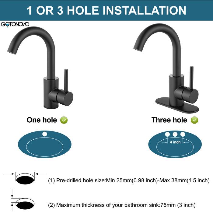 gotonovo Bathroom Sink Faucet Single Handle Vanity Faucet with 360°Rotation Spout Wet Bar Pre-Kitchen Farmhouse RV with Deck Plate and Supply Hoses