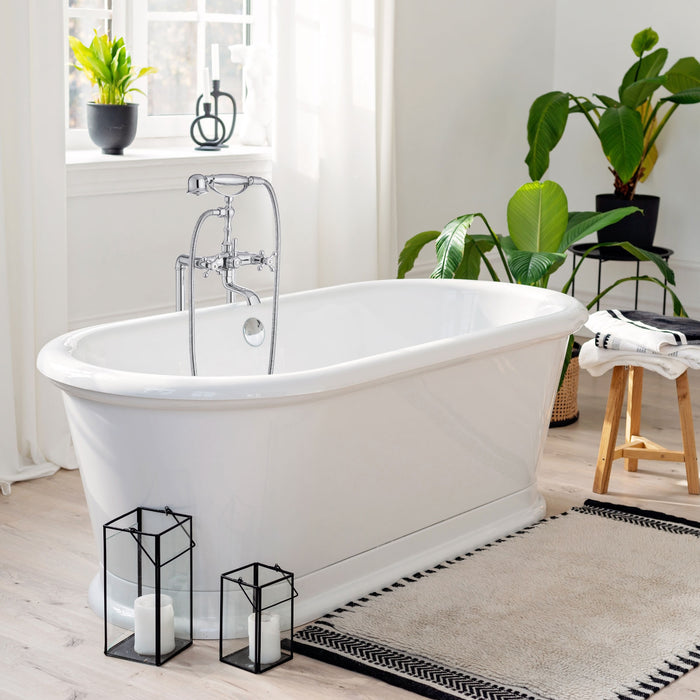gotonovo Free Standing Tub Faucet,Brass Handheld Spray,Clawfoot Freestanding Bathtub Faucet,Vintage Floor Mount High Flow Tub Filler with Double Cross Handles,360°Rotation Spout
