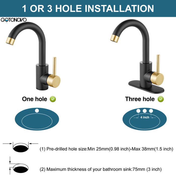 gotonovo Bathroom Sink Faucet,Single Handle Vanity Faucet Wet Bar Pre-Kitchen Farmhouse RV Faucet with Deck Plate, Watre Supply Hoses and Drain Stopper