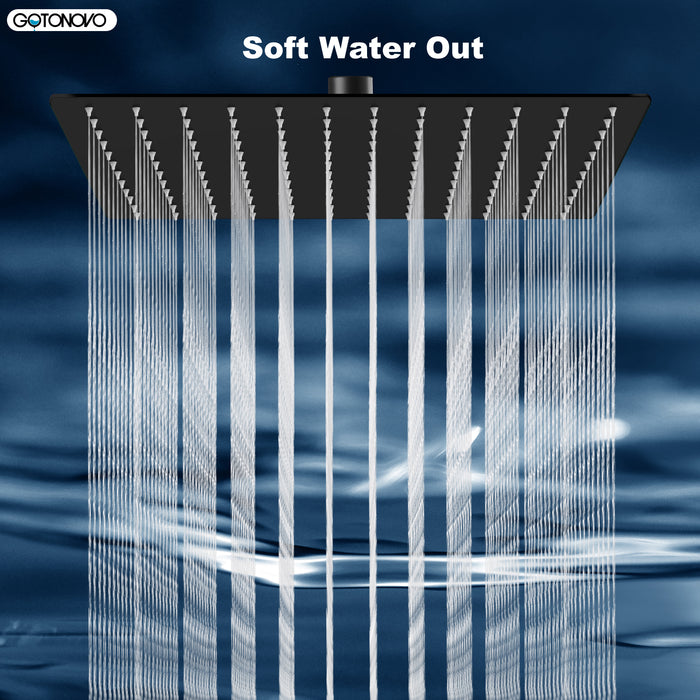 gotonovo regendouchekop 12 inch vierkante roestvrijstalen regendouchekop waterval hoge druk barstvrije dekking met siliconen mondstuk 1/16" ultradun ontwerp draaibare connector 