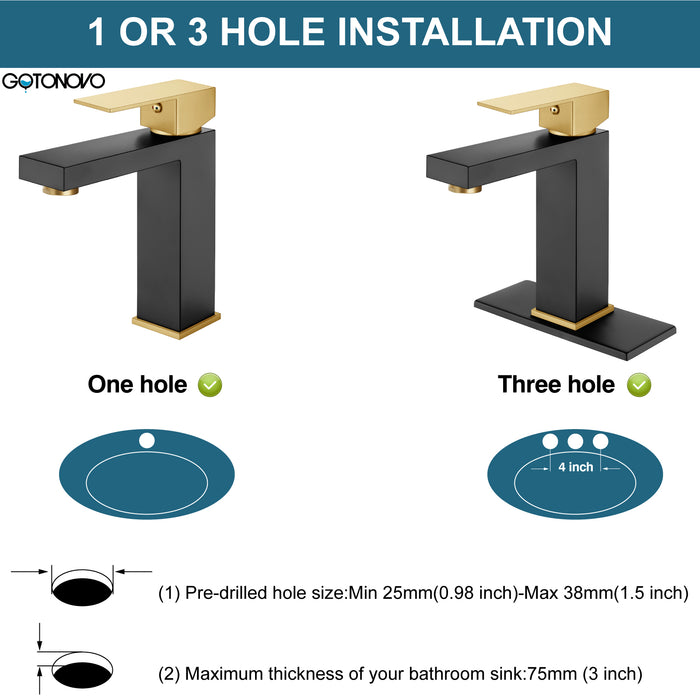 gotonovo Bathroom Sink Faucet Single Handle 1 Hole One Lever Stainless Steel SUS304 Commercial Deck Mount Lavatory Mixer Tap Include Pop Up Drain and Cover Plate