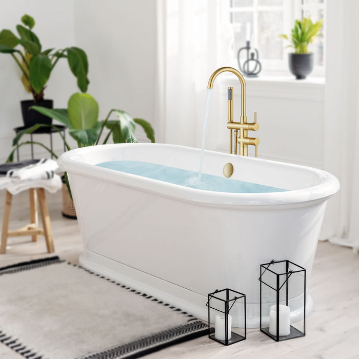 gotonovo Freestanding Tub Faucets Floor Mount Tub Filler, High Flow Free Standing Bathtub Faucet Stand Alone with Handheld Shower and Rough-in Valve,360° Swivel High-Arc Spout,SUS304