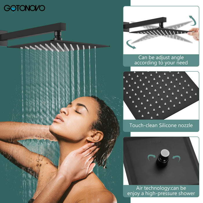 gotonovo Shower Trim Kit 10 Inch Square SUS304 Rainfall Shower Head and One Handle System 1 Function Mixer Shower Faucet Set with Rough-in Valve Male Thread