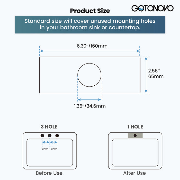 gotonovo 6 inch Rectangle Deck Mount Faucet Plate,Faucet Hole Cover Escutcheon Plate for Kitchen or Bathroom Sink 1 Hole or 3 Hole 4 Inch Centerset