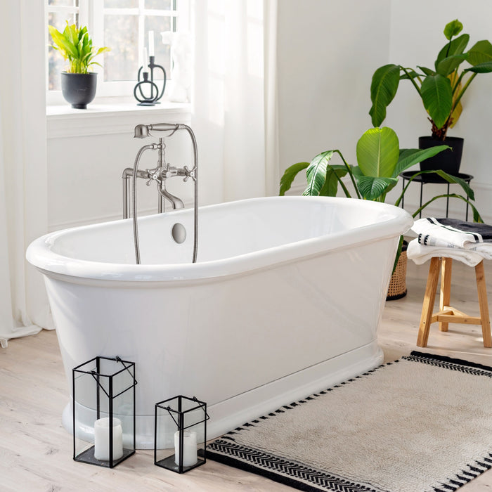 gotonovo Free Standing Tub Faucet,Brass Handheld Spray,Clawfoot Freestanding Bathtub Faucet,Vintage Floor Mount High Flow Tub Filler with Double Cross Handles,360°Rotation Spout