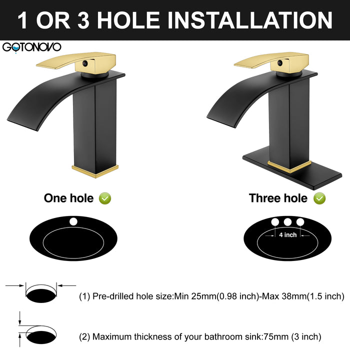 gotonovo Bathroom Sink Faucet Single Handle 1 Hole Waterfall Spout Vanity Sink Faucet Deck Mount Mixer Tap Lavatory with Deck Plate and Pop Up Drain