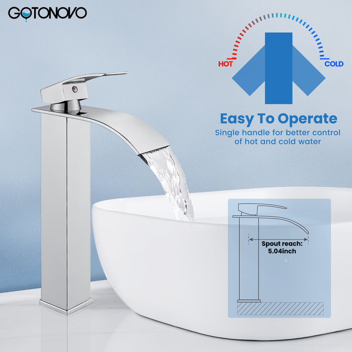 gotonovo Tall Waterfall Bathroom Vessel Sink Faucet Modern Bathroom Vanity Faucet Single Handle Single Hole Farmhouse Bar Mixer Tap Washbasin Faucet Deck Mount