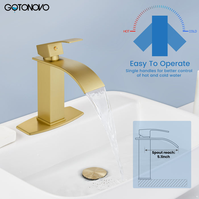 Gotonovo Waterval Badkamerkraan, Enkelgreeps Enkelgats Wastafelkraan, Rv Toilet Vessel Kraan Vanity Basin Commerciële Mengkraan met Pop-up Afvoer en Dekplaat