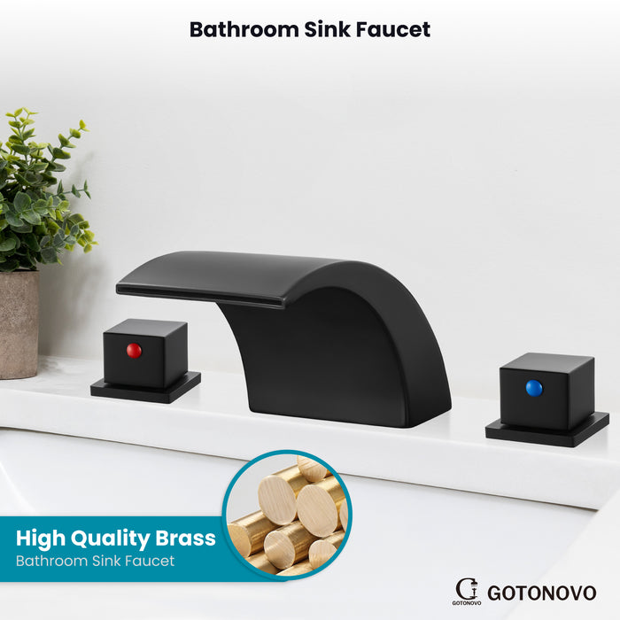 gotonovo 8 Inch Waterfall Widespread Bathroom Sink Faucet 3 Holes Deck Mounted 8-16 Inch Double Handles Commercial with Pop Up Drain