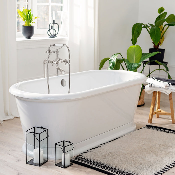 gotonovo Free Standing Tub Faucet,Ceramic Handheld Spray,Clawfoot Freestanding Bathtub Faucet,Vintage Floor Mount High Flow Tub Filler with Double Cross Handles,360°Rotation Spout