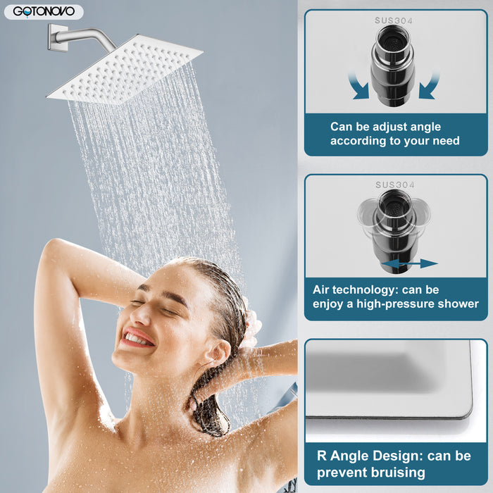 gotonovo wandmontage douchekraan regendouchesysteemset 8 inch vierkante hogedrukdouchekop met trim en handsproeier Ruwe klepbehuizing inbegrepen Mixer Douchecombinatieset Badkamer 