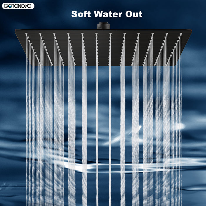 gotonovo regendouchekop 12 inch vierkante roestvrijstalen regendouchekop waterval hoge druk barstvrije dekking met siliconen mondstuk 1/16" ultradun ontwerp draaibare connector 