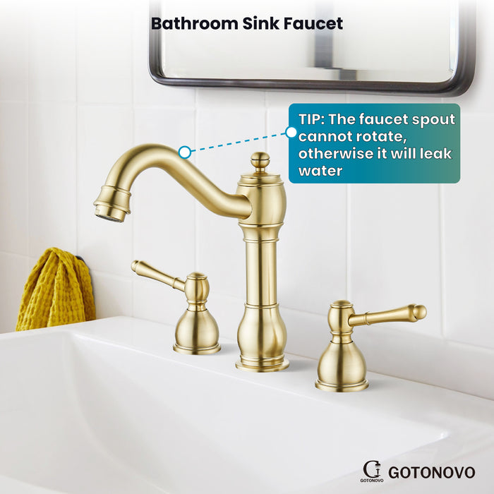 gotonovo 8 Inch Widespread Bathroom Faucets for Sink 3 Hole 2 Lever Handle Deck Mount with Pop Up Drain Hot and Cold Water Supply Lines