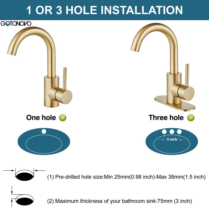 gotonovo Bathroom Sink Faucet,Single Handle Vanity Faucet Wet Bar Pre-Kitchen Farmhouse RV Faucet with Deck Plate, Watre Supply Hoses and Drain Stopper