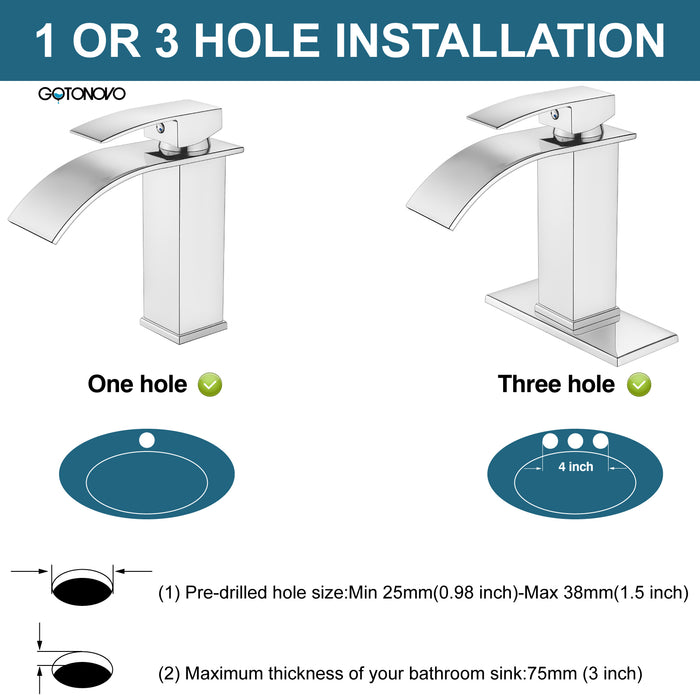 gotonovo Bathroom Sink Faucet Waterfall Spout Deck Mount Single Handle 1 Hole  Deck Plate Pop Up Drain with Overflow with Mixer Tap Lavatory Vanity Sink Faucet Commercial