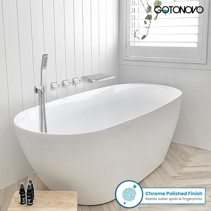 gotonovo Waterfall Tub Filler with Handheld Spray 3 Lever Handle Bathroom High Flow Rate Wall Mounted 2 Function Shower Faucet Set with Rough-in Shower Trim Kit Hot and Cold Mixer