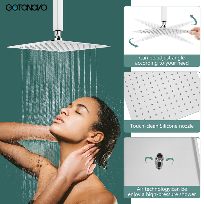 gotonovo Shower Trim Kit 10 Inch Square SUS304 Rainfall Shower Head and One Handle System 1 Function Mixer Shower Faucet Set with Rough-in Valve Male Thread