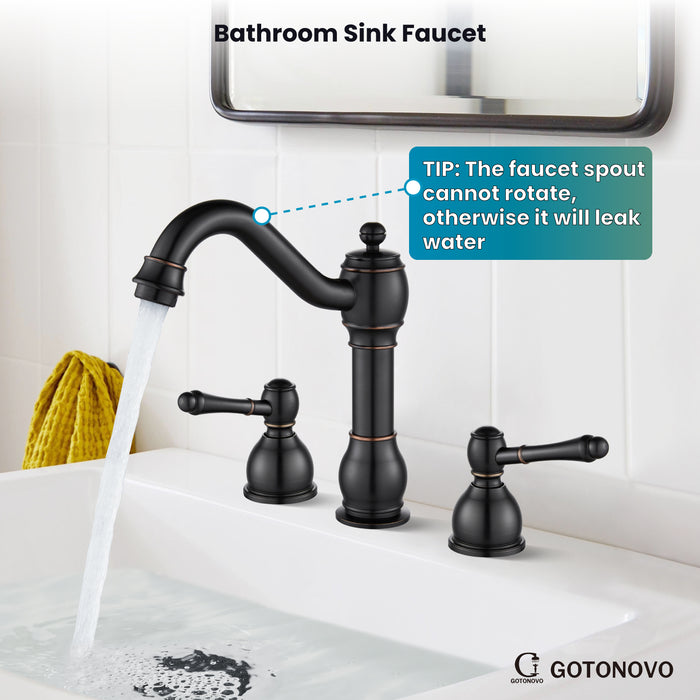 gotonovo 8 Inch Widespread Bathroom Faucets for Sink 3 Hole 2 Lever Handle Deck Mount with Pop Up Drain Hot and Cold Water Supply Lines