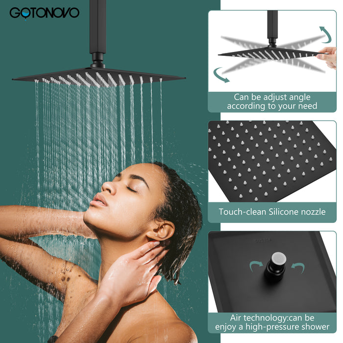 gotonovo Shower Trim Kit 10 Inch Square SUS304 Rainfall Shower Head and One Handle System 1 Function Mixer Shower Faucet Set with Rough-in Valve Male Thread