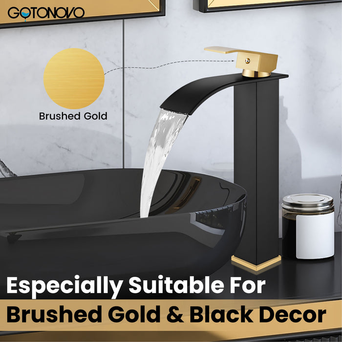 gotonovo Tall Waterfall Bathroom Vessel Sink Faucet Modern Bathroom Vanity Faucet Single Handle Single Hole Farmhouse Bar Mixer Tap Washbasin Faucet Deck Mount