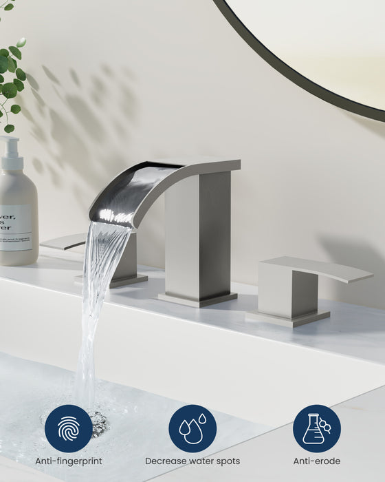 gotonovo Waterfall 8 inch Widespread Bathroom Faucet Set Bathroom Sink Faucet 3 Hole 2 Handle Vanity Lavatory Deck Mount with Pop Up Drain and Water Supply Lines