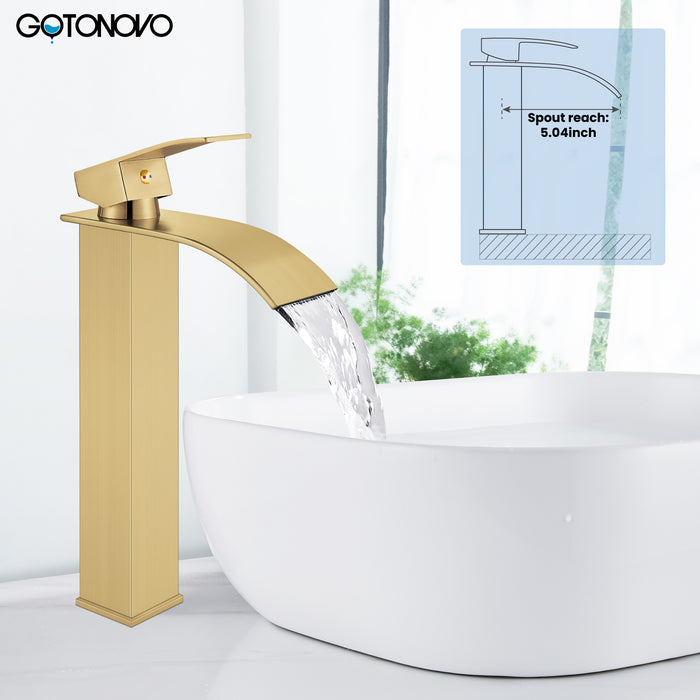 gotonovo Tall Waterfall Bathroom Vessel Sink Faucet Modern Bathroom Vanity Faucet Single Handle Single Hole Farmhouse Bar Mixer Tap Washbasin Faucet Deck Mount