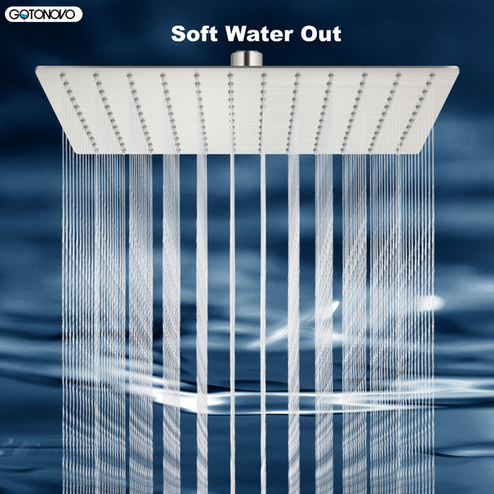 gotonovo regendouchekop 12 inch vierkante roestvrijstalen regendouchekop waterval hoge druk barstvrije dekking met siliconen mondstuk 1/16" ultradun ontwerp draaibare connector 