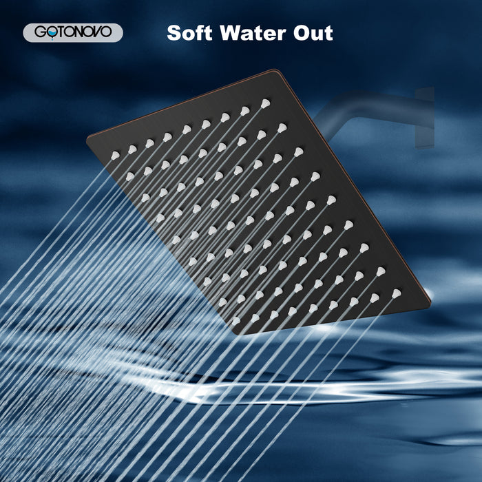 gotonovo 8 Inch Rainfall Showerhead Square Stainless Steel Rain Shower Head High Pressure Waterfall Crackproof Coverage with Silicone Nozzle 1/16" Ultra Thin Design Swivel Connector
